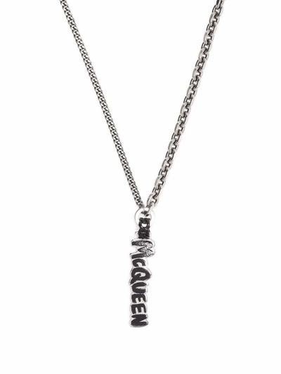 Shop Alexander Mcqueen Logo Plaque Chain Necklace From In Silver