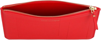 Shop Comme Des Garçons Logo Detail Flat Leather Pouch In Red