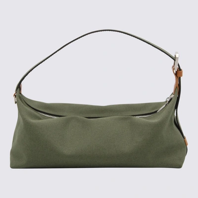 Shop Eéra Eéra Green Canvas Long Moon Shoulder Bag