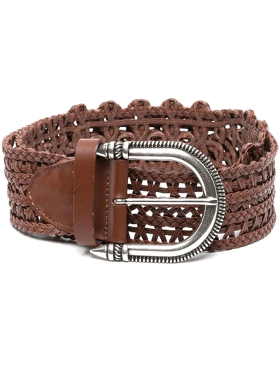 Shop Etro Braided Leather Belt In Brown