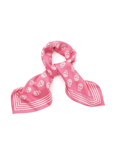 Shop Alexander Mcqueen Silk Scarf With Skull Pattern In Pink