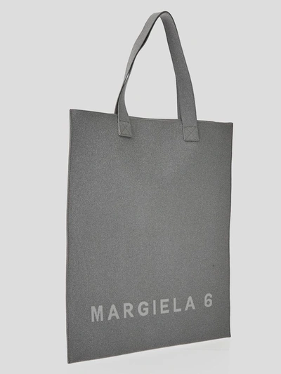 Shop Mm6 Maison Margiela Logo Tote Bag In <p> Logo Tote Bag In Glitter Ligth Grey Polyester