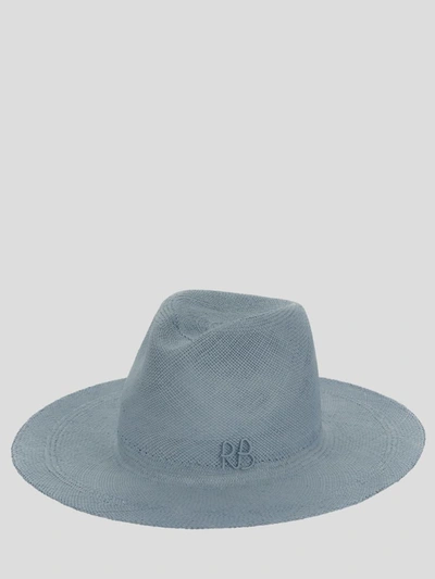 Shop Ruslan Baginskiy Ruslan Baginsky Straw Fedora Hat In <p>ruslan Baginsky Fedora Hat In Light Blue Straw