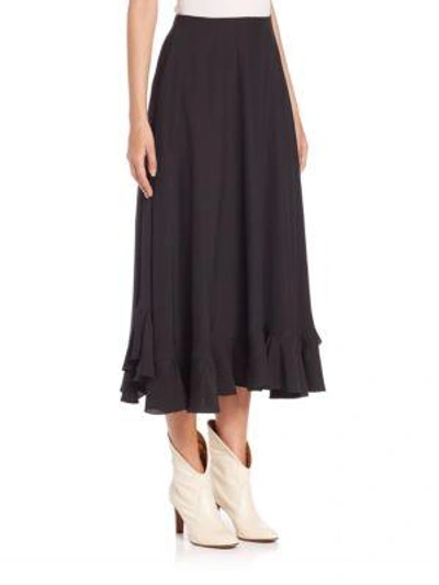Shop Chloé Ruffled Silk Midi Skirt In Black