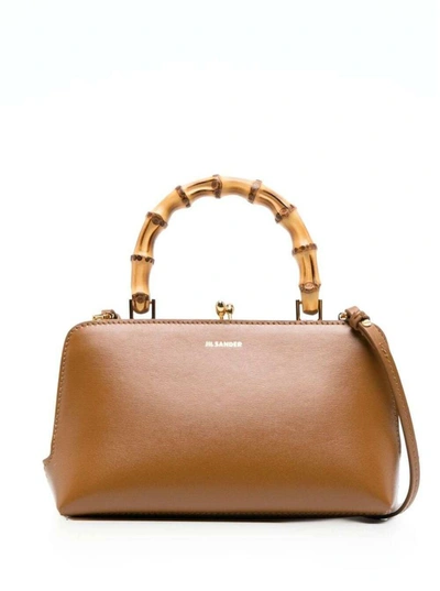 Shop Jil Sander Brown Mini Goji Tote Bag With Bamboo Handles In Leather Woman