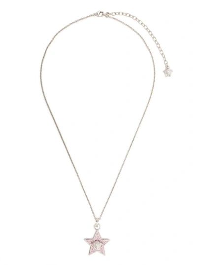Shop Versace Silver Tone Star Pendant Chain Necklace In Brass Woman In Metallic