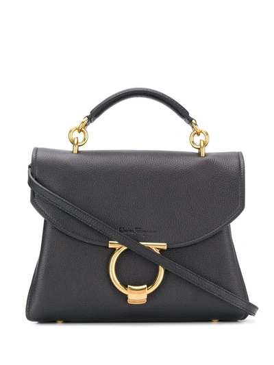 Shop Ferragamo Gancini Leather Small  Handbag In Black