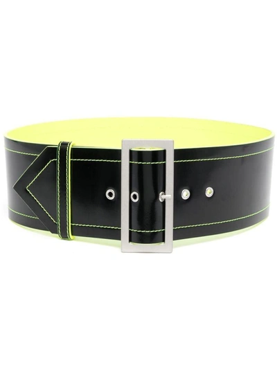 Shop Philosophy Di Lorenzo Serafini Black And Fluo Yellow Belt With Pointed Tip And Constrast Stitching In Learher Woman