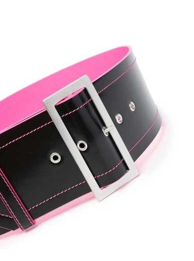 Shop Philosophy Di Lorenzo Serafini Black And Fluo Pink Belt With Pointed Tip And Constrast Stitching In Learher Woman