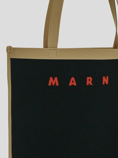 Shop Marni Bags In <p> Shopping Bag In Black/beige Polyester With Red  Logo
