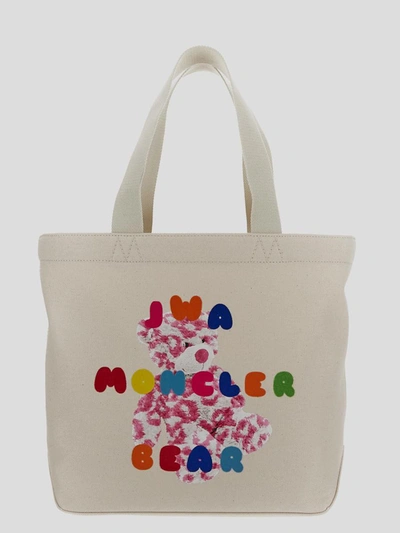 Shop Moncler Genius J.w.anderson Bags In <p>moncler X Jw Anderson Medium Tote Bag In White Cotton With Teddy Bear Print