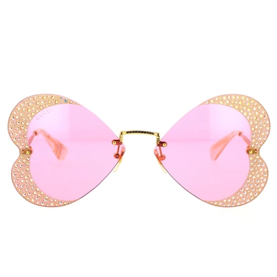 Gucci Crystal-embellished Heart-shape Sunglasses In Gold