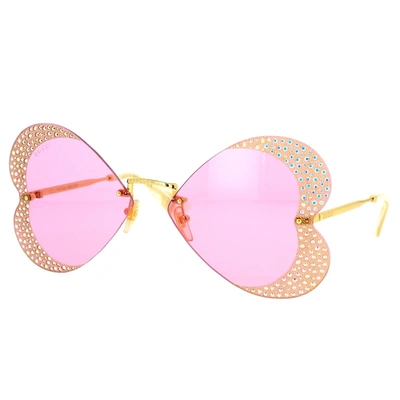 Gucci Crystal-embellished Heart-shape Sunglasses In Gold