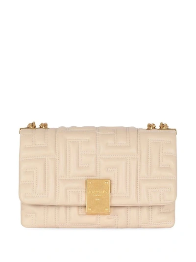 Shop Balmain 1945 Soft Small Bag In Beige Quilted Leather In Brown