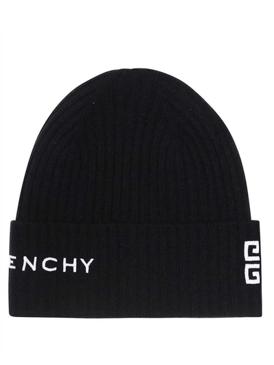 Shop Givenchy Knitted Logo Beanie In Black