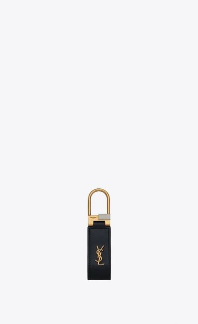 SAINT LAURENT: leather keychain with monogram - Black  Saint Laurent  keyring 5183230SX0E online at