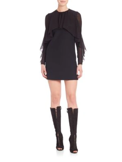 Shop Giambattista Valli Draped Collar Long-sleeve Dress In Black