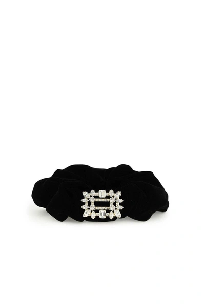 Shop Roger Vivier Velvet Scrunchie With Broche Buckle In Black