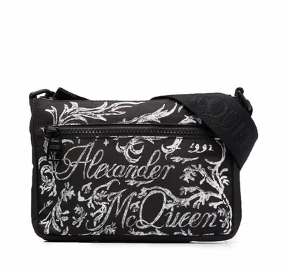 Shop Alexander Mcqueen Logo Print Messenger Bag In Black