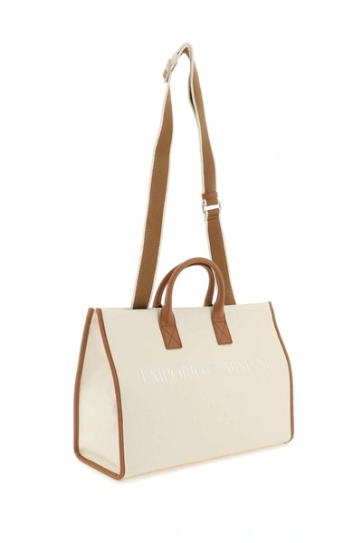 Shop Emporio Armani Canvas Tote Bag In White