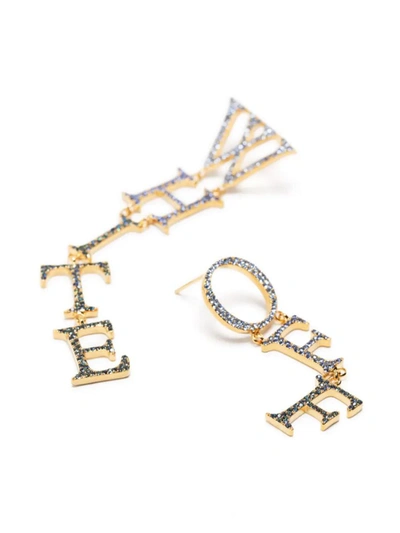 Shop Off-white Pavè Pendant Earrings With Blue Logo In Golden