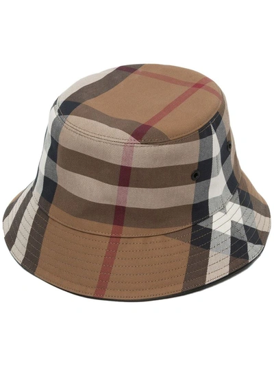 Shop Burberry Checked Cotton Bucket Hat In Brown