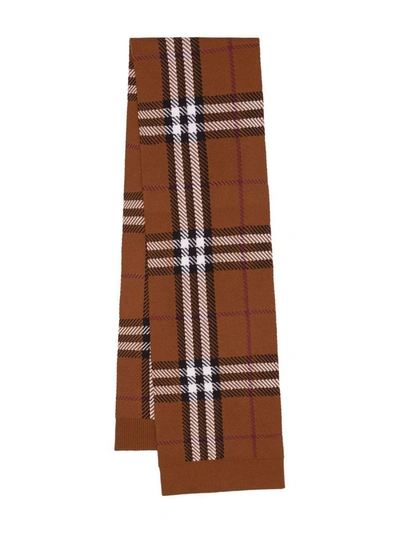 Shop Burberry Giant Check Wool Scarf In Brown