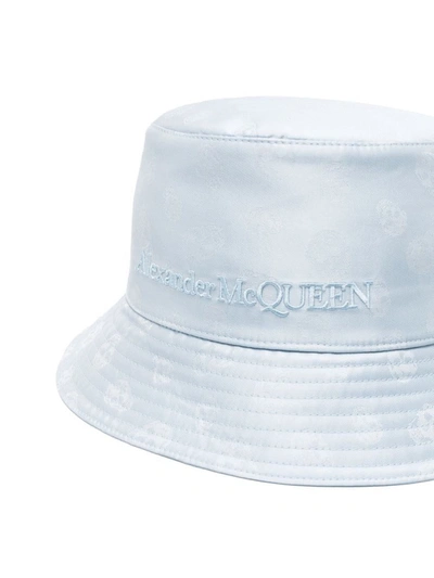 Shop Alexander Mcqueen Light Bucket Hat With Skull Pattern In Blue