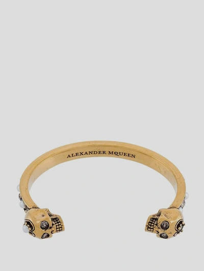 Shop Alexander Mcqueen Twin Skull Bracelet In <p> Bracelet In Gold Brass With Two Twin Skulls