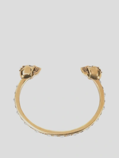 Shop Alexander Mcqueen Twin Skull Bracelet In <p> Bracelet In Gold Brass With Two Twin Skulls
