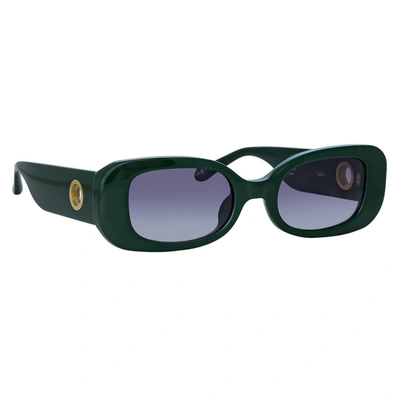 Linda Farrow Lola Rectangle Acetate & Nylon Sunglasses In Green