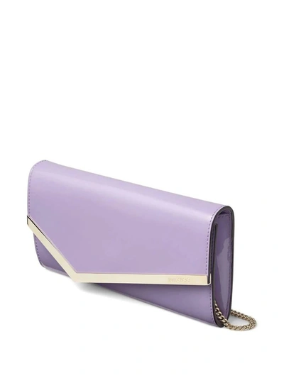Shop Jimmy Choo Emmie Clutch Bag In Wisteria Patent Leather In Purple