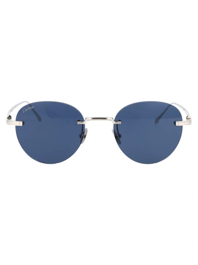 Shop Cartier Sunglasses In 001 Silver Silver Blue