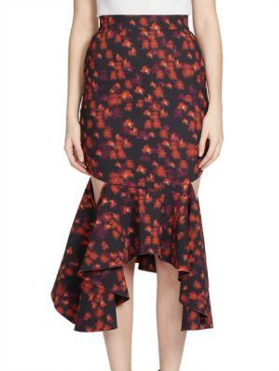 Shop Givenchy Ruffled Cutout Midi Skirt In Multi