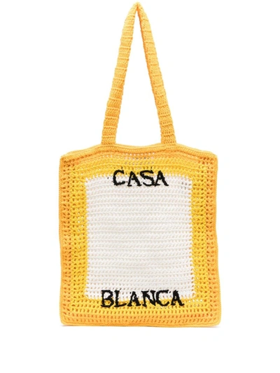 Shop Casablanca Logo Crochet Handbag In Yellow