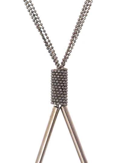 Shop Fabiana Filippi Dark Grey Necklace With Traingle Pendant With Beads Woman In Metallic