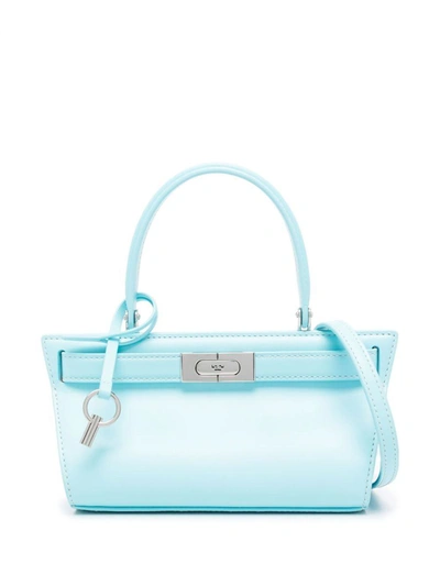 Shop Tory Burch Lee Radzwill Leather Tote Bag In Clear Blue