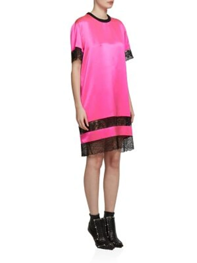 Givenchy Floral Lace Trim Silk Satin Dress In Fuchsia