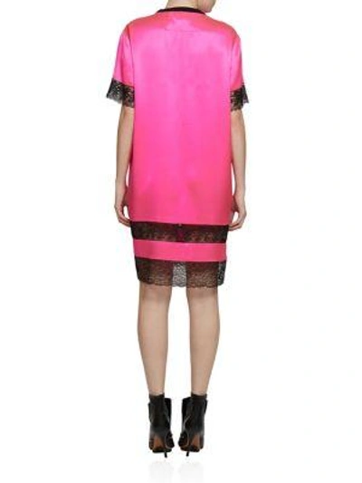 Shop Givenchy Lace Inset Silk T-shirt Dress In Fuchsia