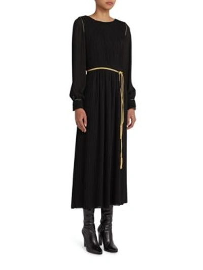 Shop Saint Laurent Belted Plisse Maxi Dress In Black