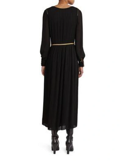 Shop Saint Laurent Belted Plisse Maxi Dress In Black
