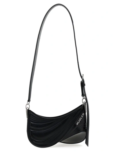 Shop Mugler 'small Embossed Spiral Curve 01' Shoulder Bag In Black