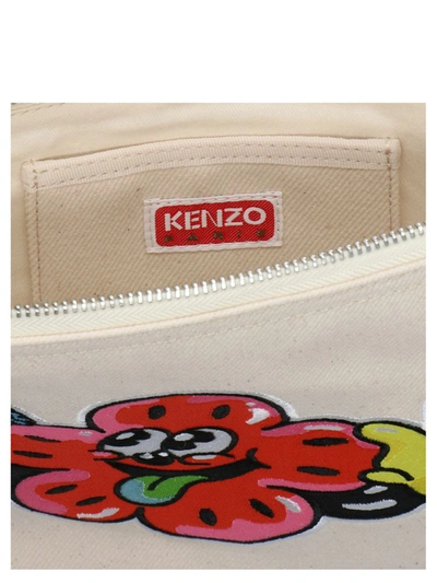 Shop Kenzo Embroidered Clutch In Beige