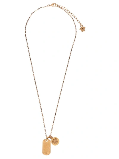 Shop Versace 'la Greca Tag' Necklace In Gold