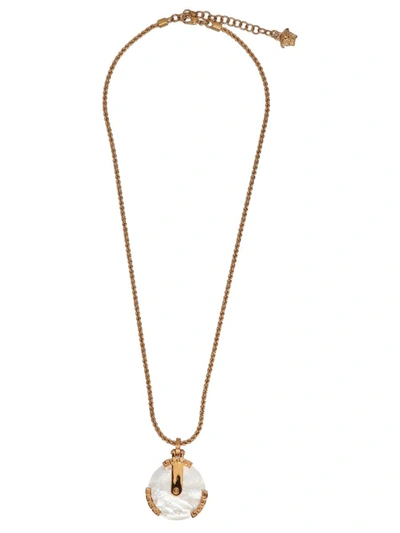 Shop Versace 'medusa' Mother-of-pearl Necklace In Gold