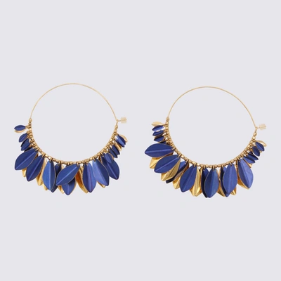 Shop Isabel Marant Neon Blue And Gold Metal Leaf Earrings In Neon Blue/silver