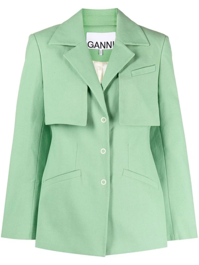 Shop Ganni Single-breasted Blazer In Green