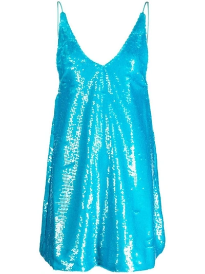 Shop Ganni Sequined Mini Dress In Clear Blue