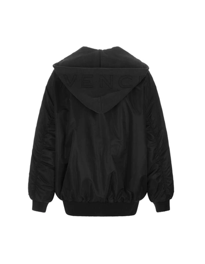 Shop Givenchy Oversized Nylon Bomber Jacket With Hood In Black
