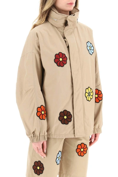 Shop Moncler Genius Moncler X Jwanderson 'delamont' Down Jacket With Macrame Flowers In Beige